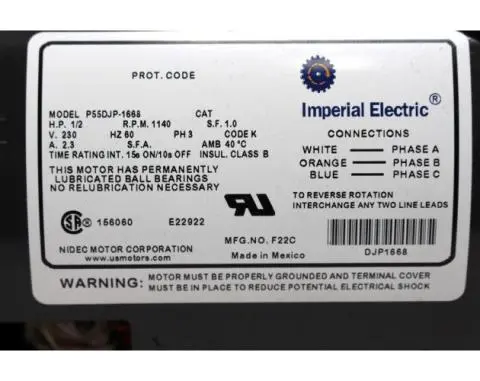 TKE Spare Parts | MOTOR DOOR 1/2 HP 230 VAC 3 PHASE 60 HZ 1140 RPM