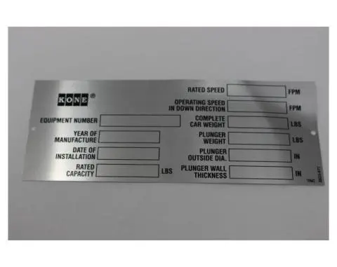 TKE Spare Parts | CROSSHEAD DATA PLATE STANDARD KONE US2823677